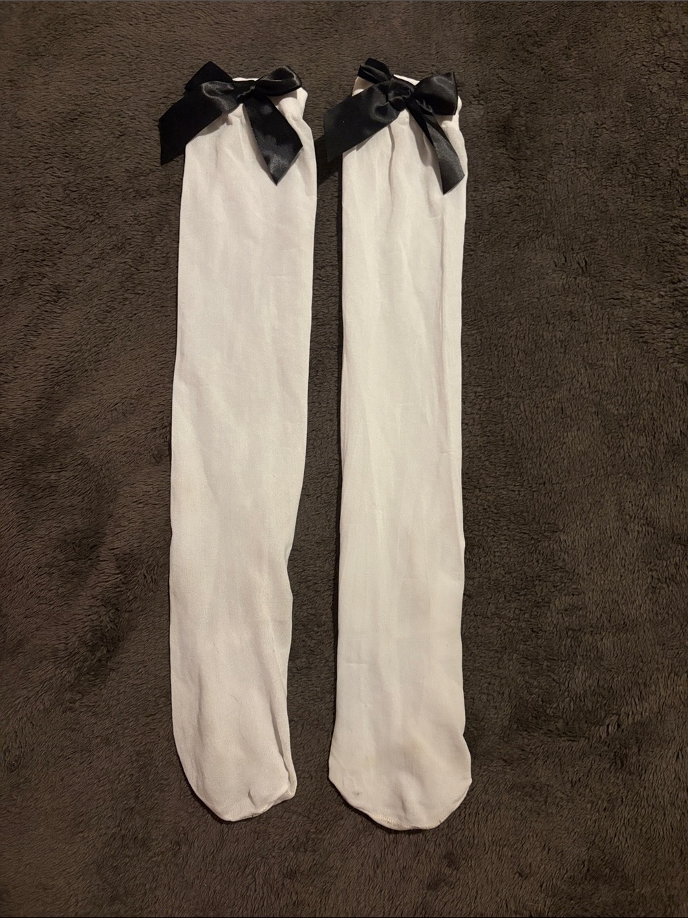 White Knee-High Socks with Black Bow Accent - Unbranded